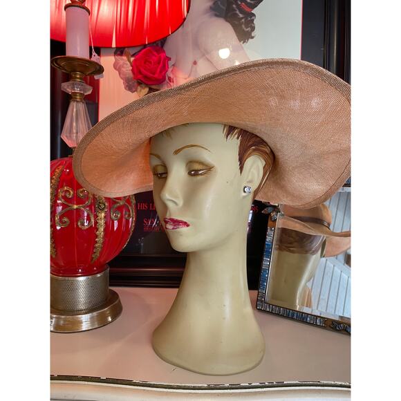 vintage 1960s wide brim straw hat Mr John natural 40s style cartwheel 60s summer - Picture 9 of 12